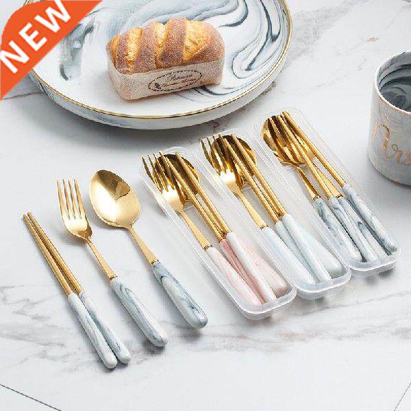 Ceramic Handle Golden Tableware Set Stainless Steel Fork