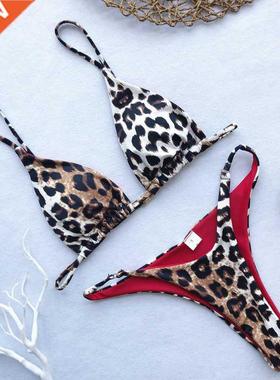 High Cut Micro Bikini Women Leopard Bandage Push Up Swimsuit