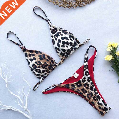High Cut Micro Bikini Women Leopard Bandage Push Up Swimsuit
