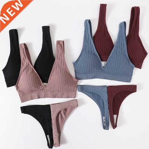 Women Seamless Underwear Set Wireless Push Up Bra Deep V Bra