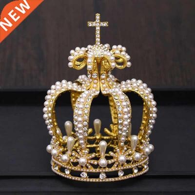 Bridal Crown Headdress Baroque Crystal Pearl Crown Gold Roun