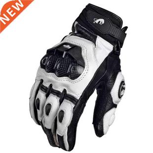 Motorcycle Gloves black Racing Genuine Leather Motorbike whi