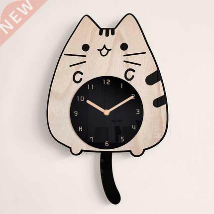 D Wooden Cartoon Cats Wall Clock Home Decoration Children R