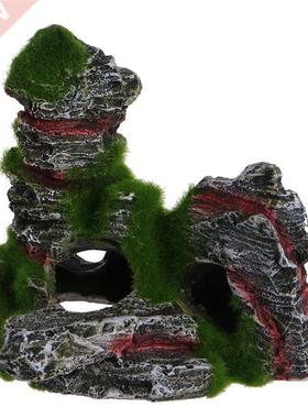 Aquarium Fish Tank Ornament Rockery Hiding Cave Moss