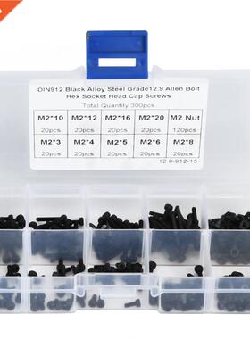 00pcs M2 x -20mm 12.9 Grade Black Alloy Steel Hex Socket S