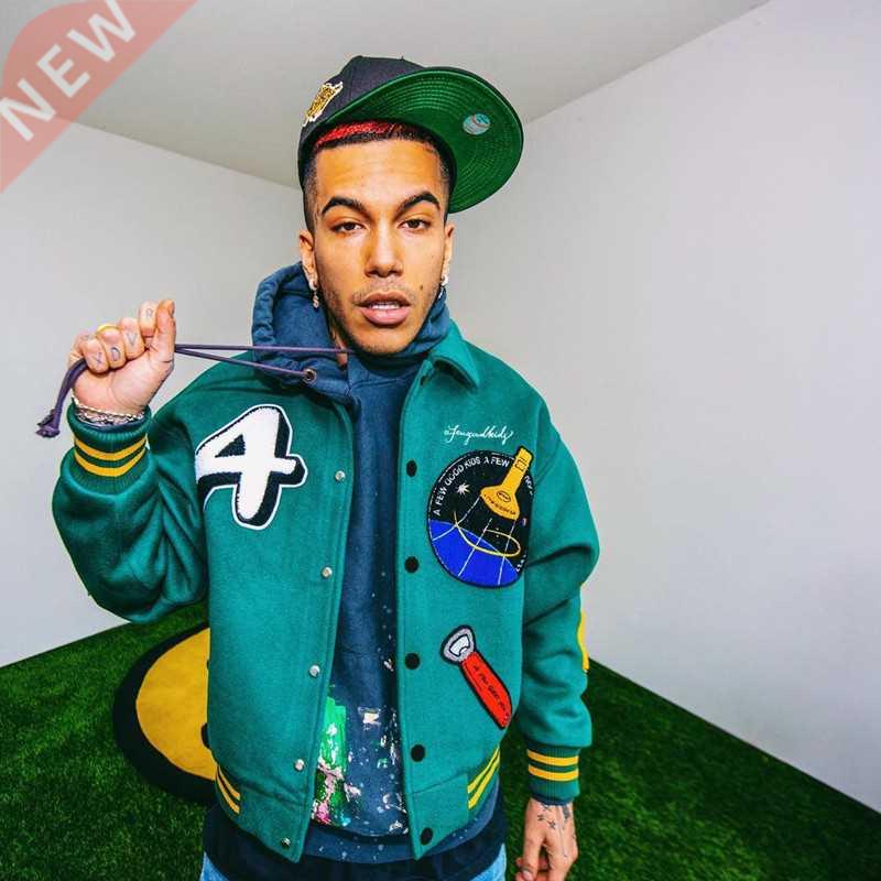Men's Alphabet Green Print Jacket Single Breasted Cotton Loo