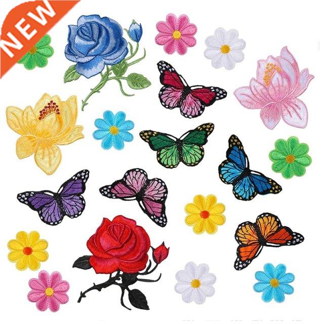 20 Pcs Flowers Butterfly Iron On Patches Sew On Embroidery A