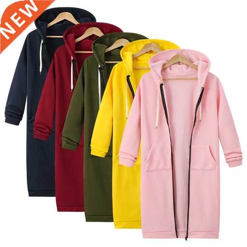 Women Casual Hooded Dress Coat Solid Drawsting Long Sleeve S