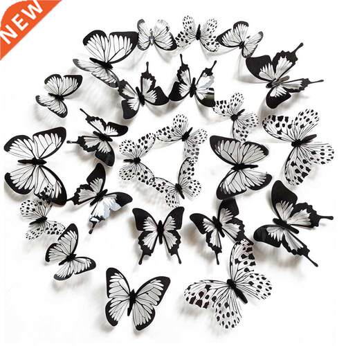 24 Pcs/Set Black White 3D Butterfly Wall Stickers Wedding De