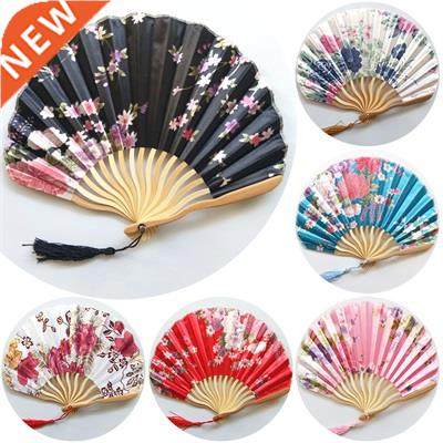 1Pc Vintage Silk Folding Bamboo Fan Tassel Dance Hand Held