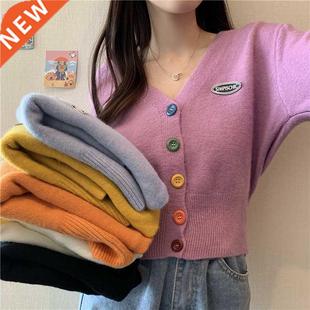 New Korean Sweet Cardigan Sweater Women Single Breasted V-ne