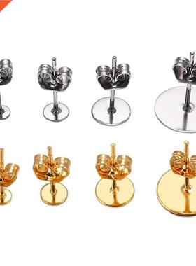 20-100pcs/lot Gold Stainless Steel Blank Post Earring Studs