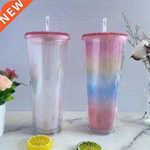 Creative Straw Cup Diamond Glitter Double layer Cup Colorful