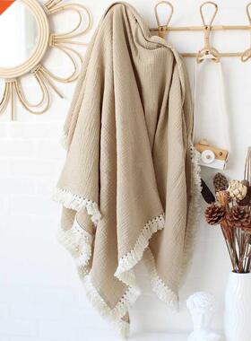 Cotton Muslin Swaddle Blankets for Newborn Baby Tassel Recei