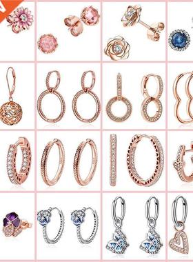 Hot 925 Sterlng Slver Rose Gold Seres Hoop Earrngs For W