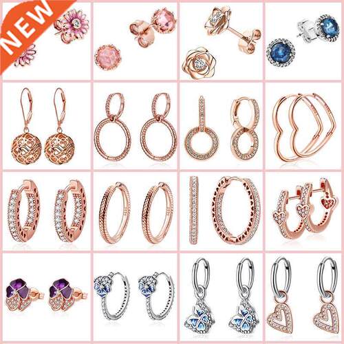 Hot 925 Sterlng Slver Rose Gold Seres Hoop Earrngs For W