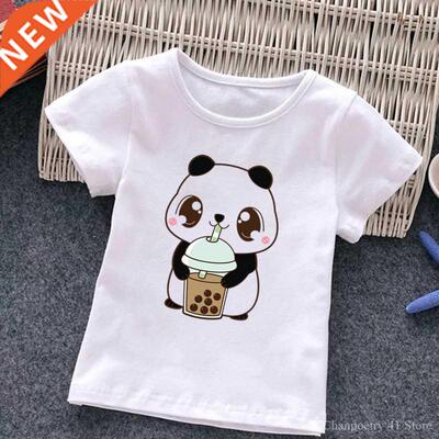 Lovely Kids T Shirt Cartoon Panda Graphic Tees Cute Milk Tea