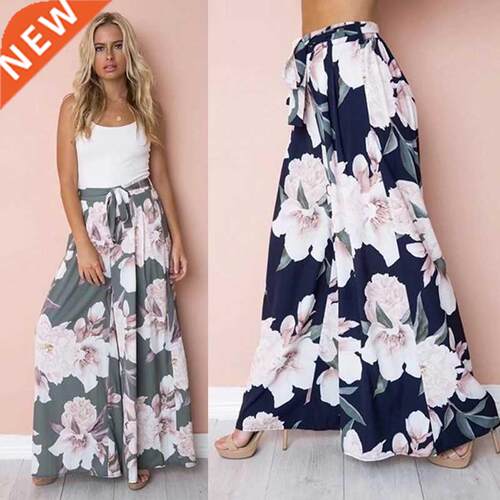 Casual Womens Loose Pants Y2K Floral Printed Palazzo Pants H
