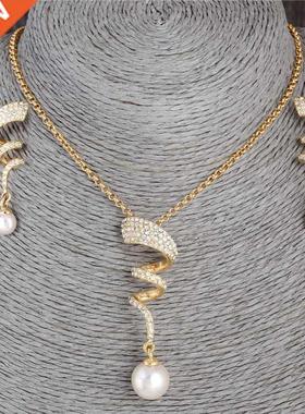 Classc mtaton Pearl necklace Gold Color jewelry set for