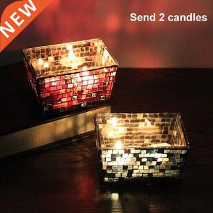 Pastoral Style Mosaic Craft Glass Tea Light Holder Candle