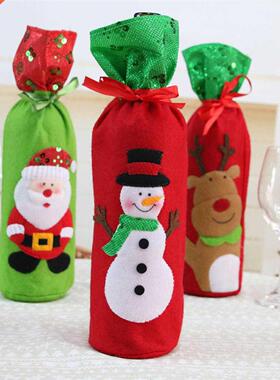 Christmas Santa Snowman Elk Drawstring Bag Wine Bottle Cover