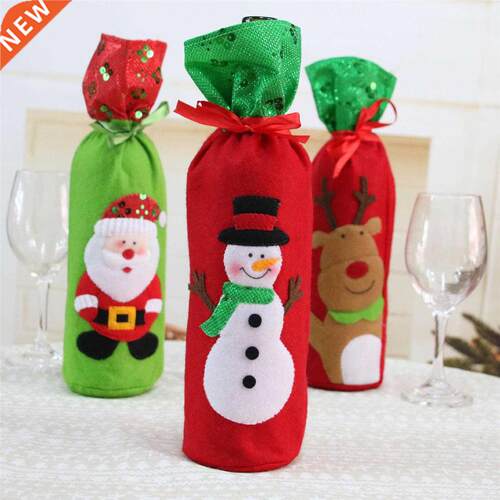 Christmas Santa Snowman Elk Drawstring Bag Wine Bottle Cover