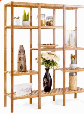 Costway Multifunctional Bamboo Shelf Storage Organizer Rack