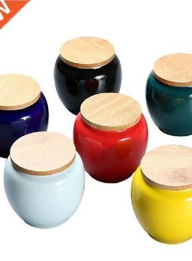 Porcelain Mini Portable Carry Tea Canister Bamboo Lis