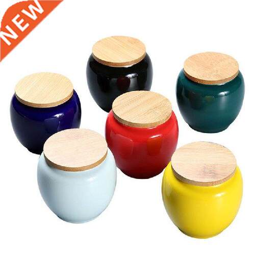 Porcelain Mini Portable Carry Tea Canister Bamboo Lis