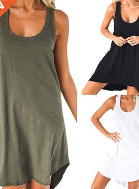 Women Sveless Loose Casual Solid Dress Summer Swing Mini