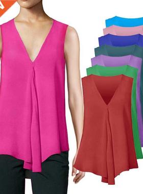 Fashion Women Chiffon Blouses Ladies Tops Sleeveless V Neck