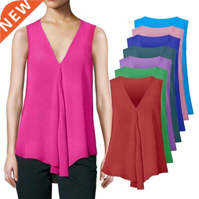 Fashion Women Chiffon Blouses Ladies Tops Sleeveless V Neck