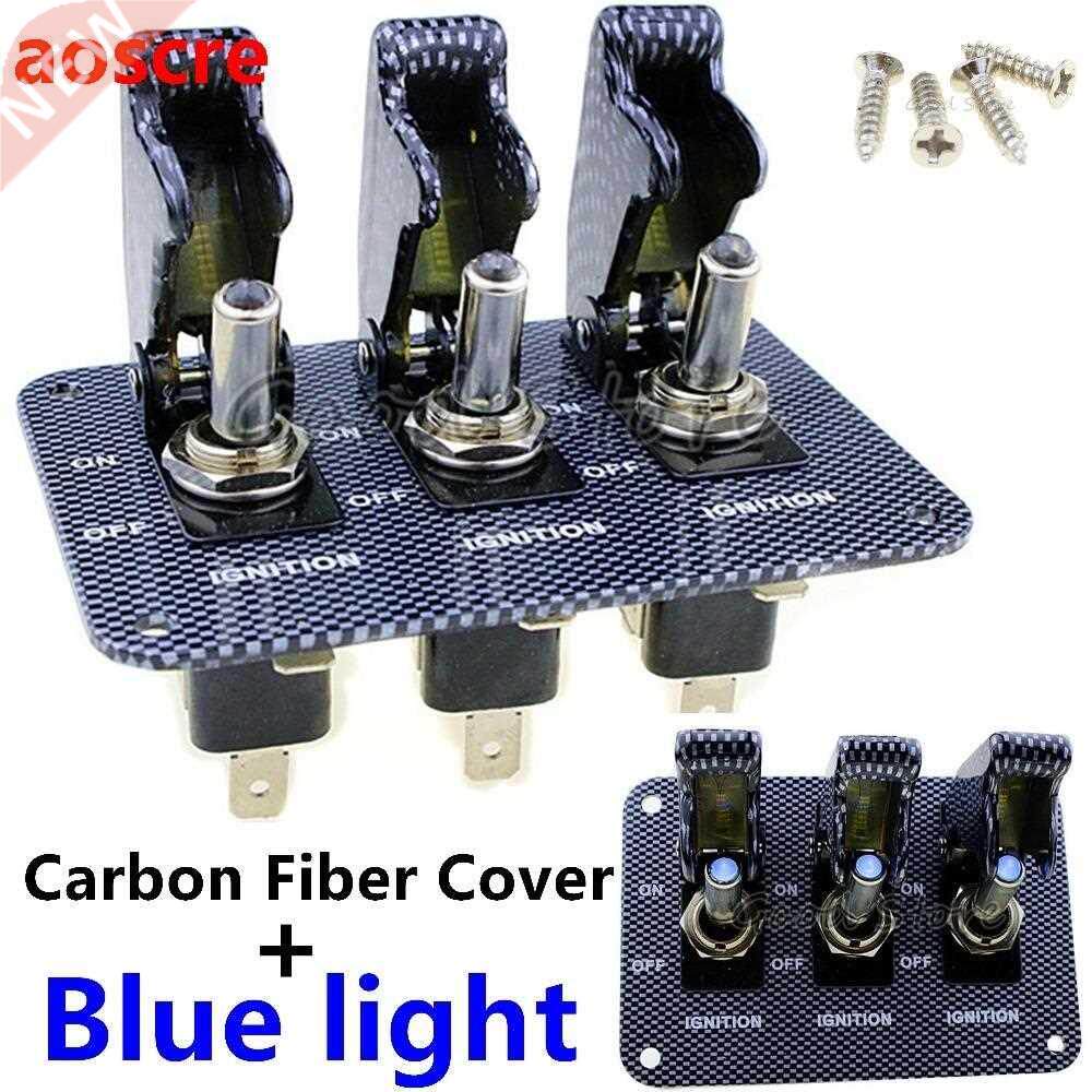 3X12V Carbon cap Blue light LED Safety Cover Aircraft Toggle