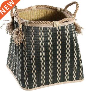basket straw Woven handle Handmade rope Retro laundry hemp