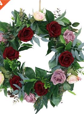 Artificial Rose Flower Wreath Summer Wreath for Front Door W