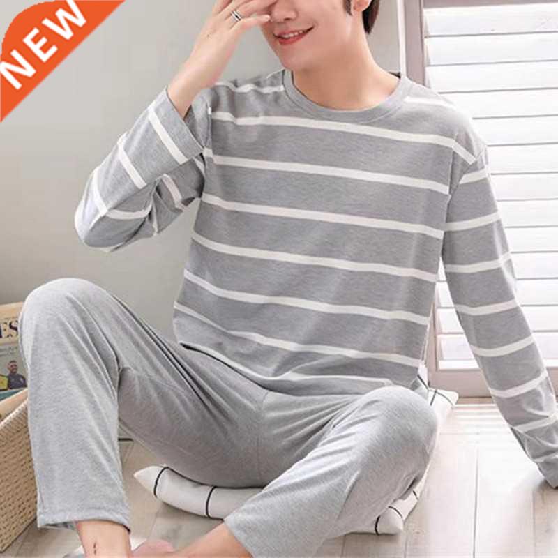 2022 Summer Casual Striped Cotton Pajama Sets for Men Short