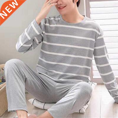 2022 Summer Casual Striped Cotton Pajama Sets for Men Short