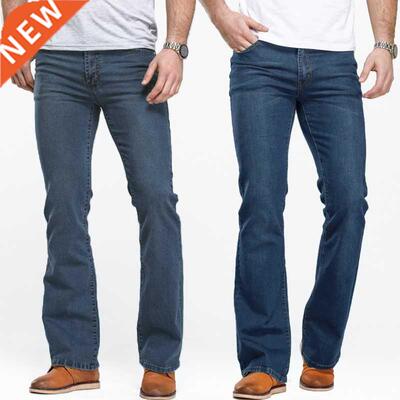 Mens Boot Cut Jeans Slightly Flared Slim Fit Blue Black Trou