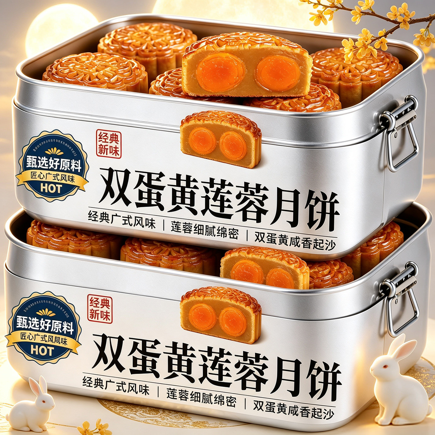 广式蛋黄莲蓉月饼传统老字号中秋节团圆纯手工糕点正品官方旗舰店