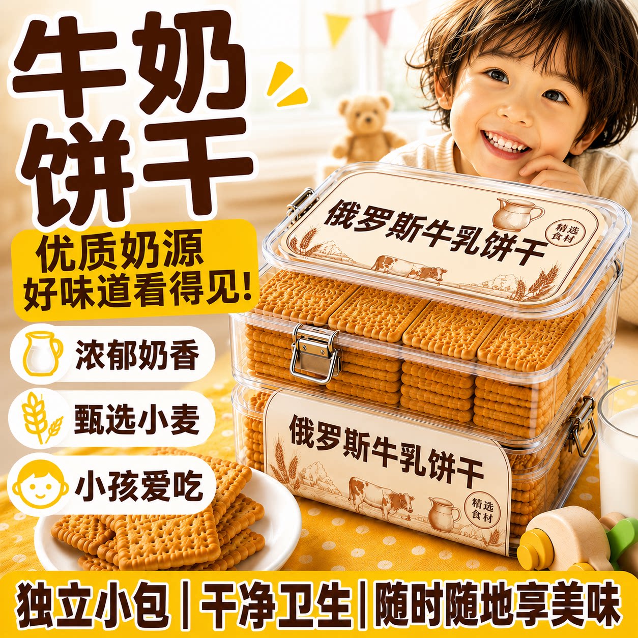 【进口风味】俄罗斯特浓牛奶饼干高钙特仑酥单独包装原装风味零食