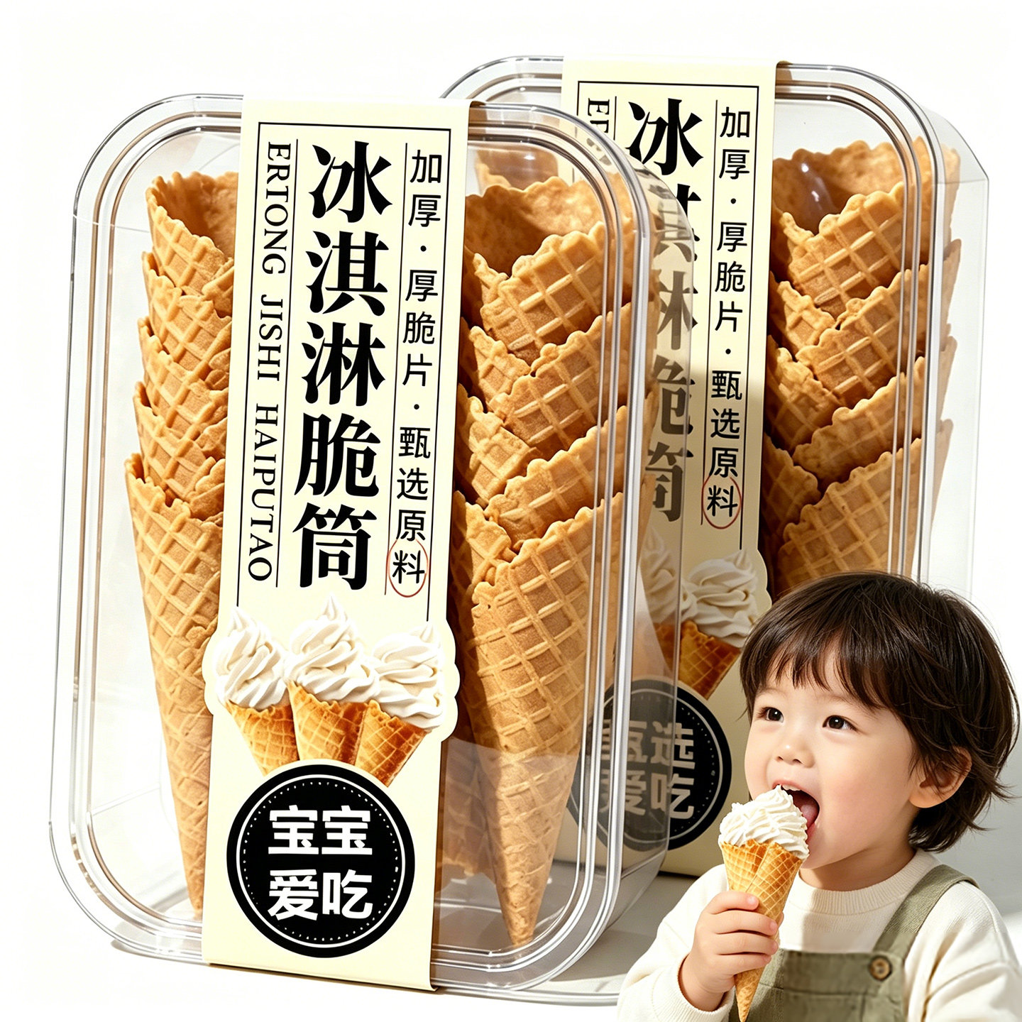 央妈甄选！儿童冰淇淋脆筒原味芝麻味0添加甜筒皮官方旗舰店正品