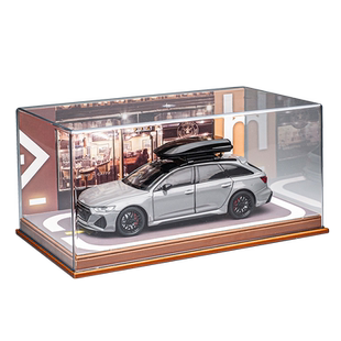 合金模型车防尘罩带灯光高档仿皮木制底座1:24车模场景收纳展示盒