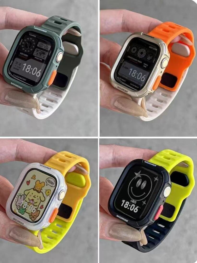 苹果手表s10表带适用applewatchs9876543保护壳11撞色硅胶套ultra