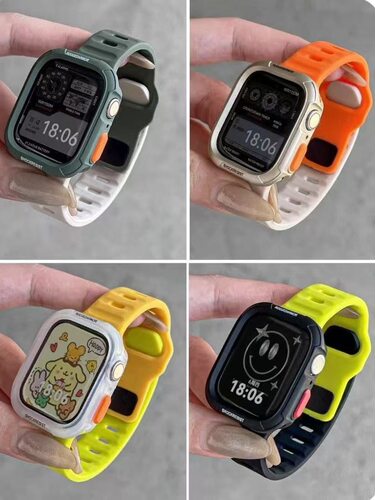 苹果手表s10表带适用applewatchs9876543保护壳11撞色硅胶套ultra