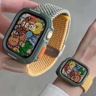 适用于s10苹果applewatch手表带编织金属扣s9立体壳iwatch78代se2