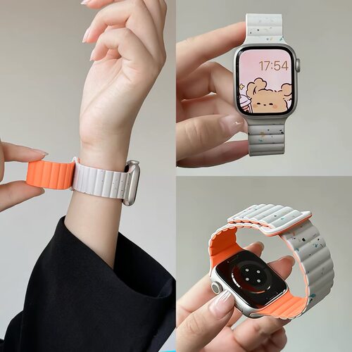 苹果S12手表带彩屑磁吸硅胶iWatch1198适用AppleWatchS10运动腕带