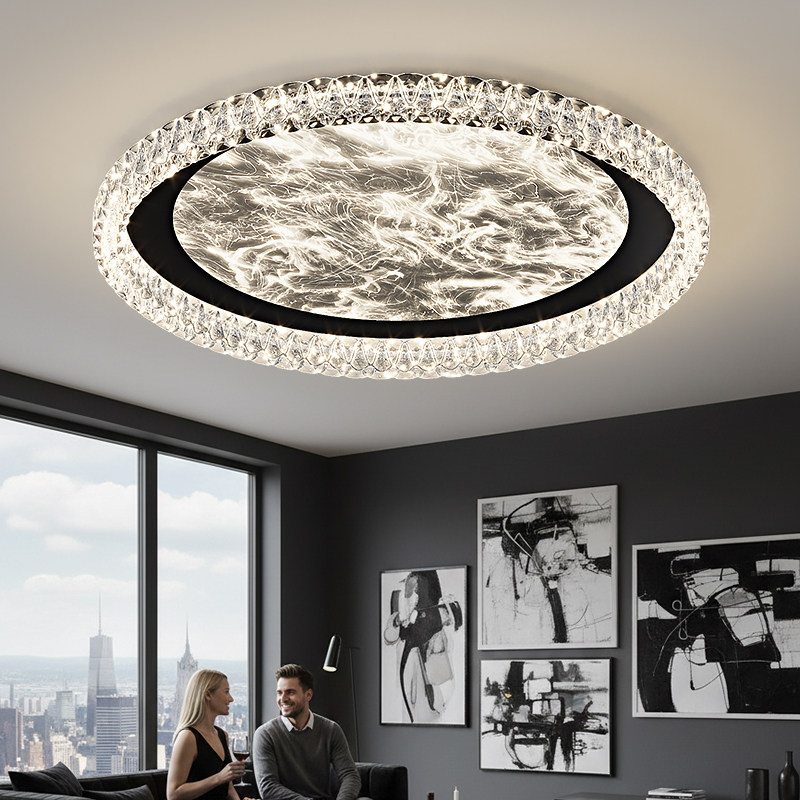 客厅主灯现代简约圆形水晶吸顶灯2026新款意式轻奢高级感全屋灯具