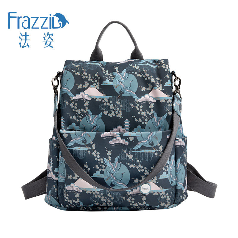 法姿花色双肩背包女日韩百搭2023新款休闲防盗尼龙布时尚旅游背包