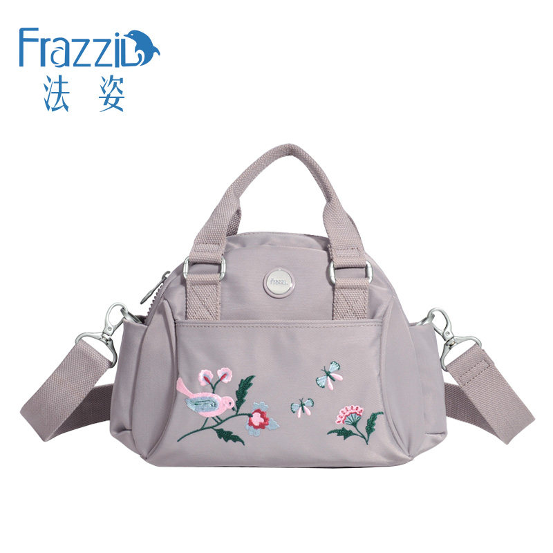 法姿小手提包女2025新品休闲尼龙布包时尚刺绣斜挎包妈妈单肩小包