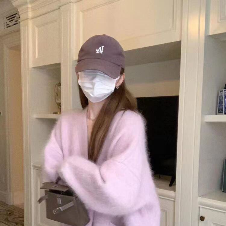 紫色水貂绒软糯毛衣外套女秋冬季宽松慵懒风加厚款针织开衫毛茸茸